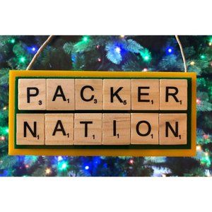 Packer Nation Green Bay Packers Christmas Ornament Scrabble Tiles Cheese Head